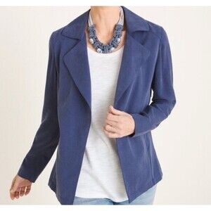 Chico's Women’s 2 US L Blue Drape Jacket, Soft Twill Lyocell Open Front Blazer